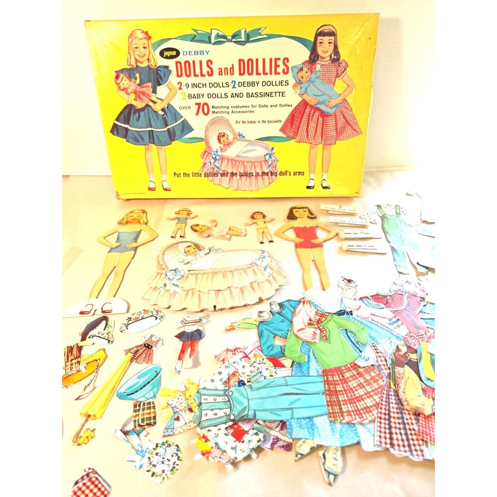 Vintage 1960's Jaymar Debby's Dolls And Dollies 80+ Pieces Paper Dolls W/ Box